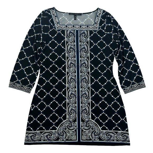 White House Black Market Dresses & Skirts - White House Black Market Shift Dress Paisley 3/4 Sleeve Stretchy Pullover Sz M